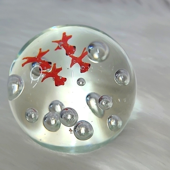 Vintage Glass GoldFish Fish Paperweight by Tozai Four Orange Koi Bubble Eyes Art - Picture 6 of 13